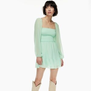 Aritzia Tempest Mini Dress Smocked chiffon mini dress - Subtle Mint